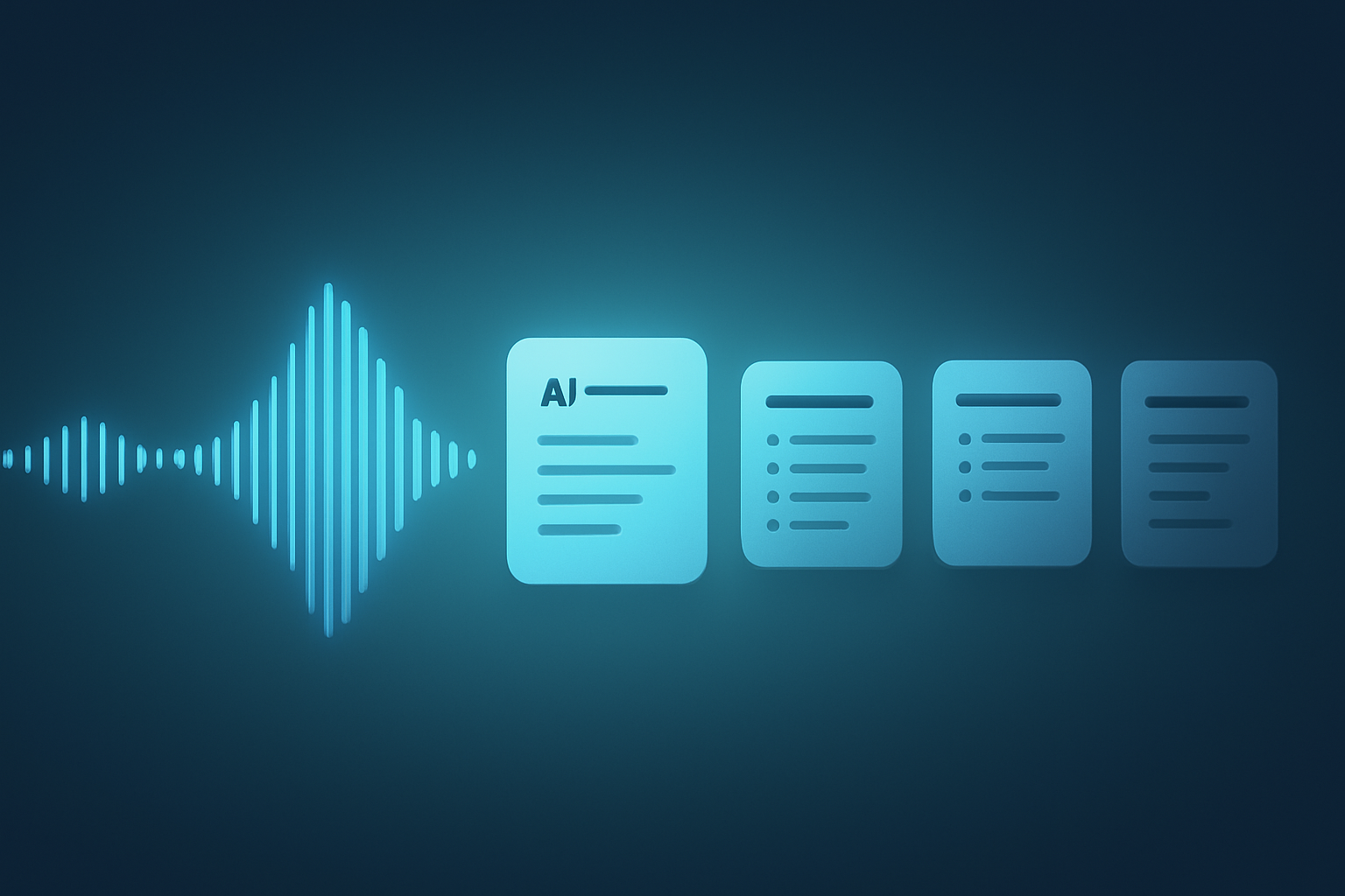 Abstract banner of a soundwave turning into structured cards for AI meeting notes