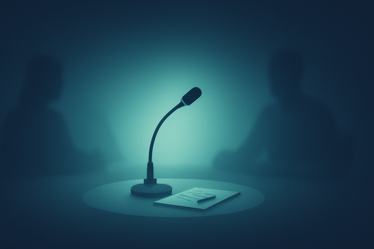 Un portátil situado en el centro de una mesa de conferencias grabando una reunión presencial, con una pizarra al fondo que muestra diagramas y notas manuscritas