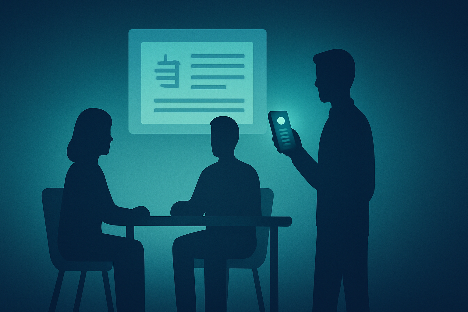 Abstract illustration of an AI note-taker turning meeting speech into structured notes